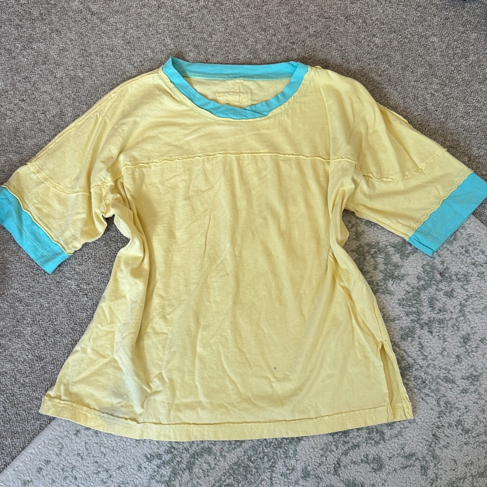 Yellow Short Sleeve Tee with Aqua Trim